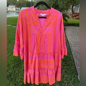 THML Pink/Orange 3/4 Sleeve Tiered Dress